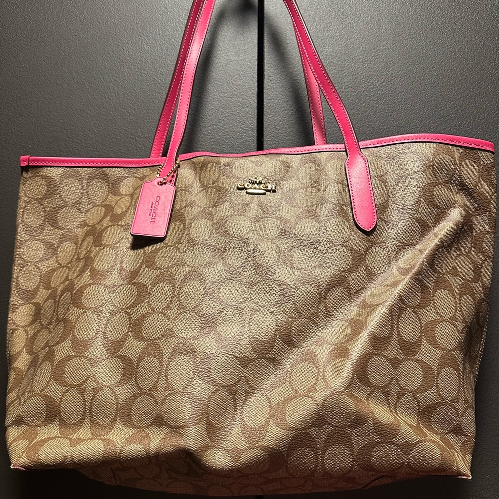 EUC…Coach Signature Canvas Tote Bag - Tan and Pink - Picture 8 of 15